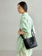 An elegant bucket bag made from lattice