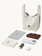 An elegant bucket bag made from lattice